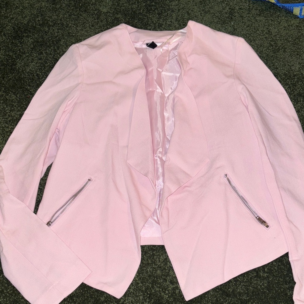 Divided Light Pink Open-Front Blazer with Zip Pockets